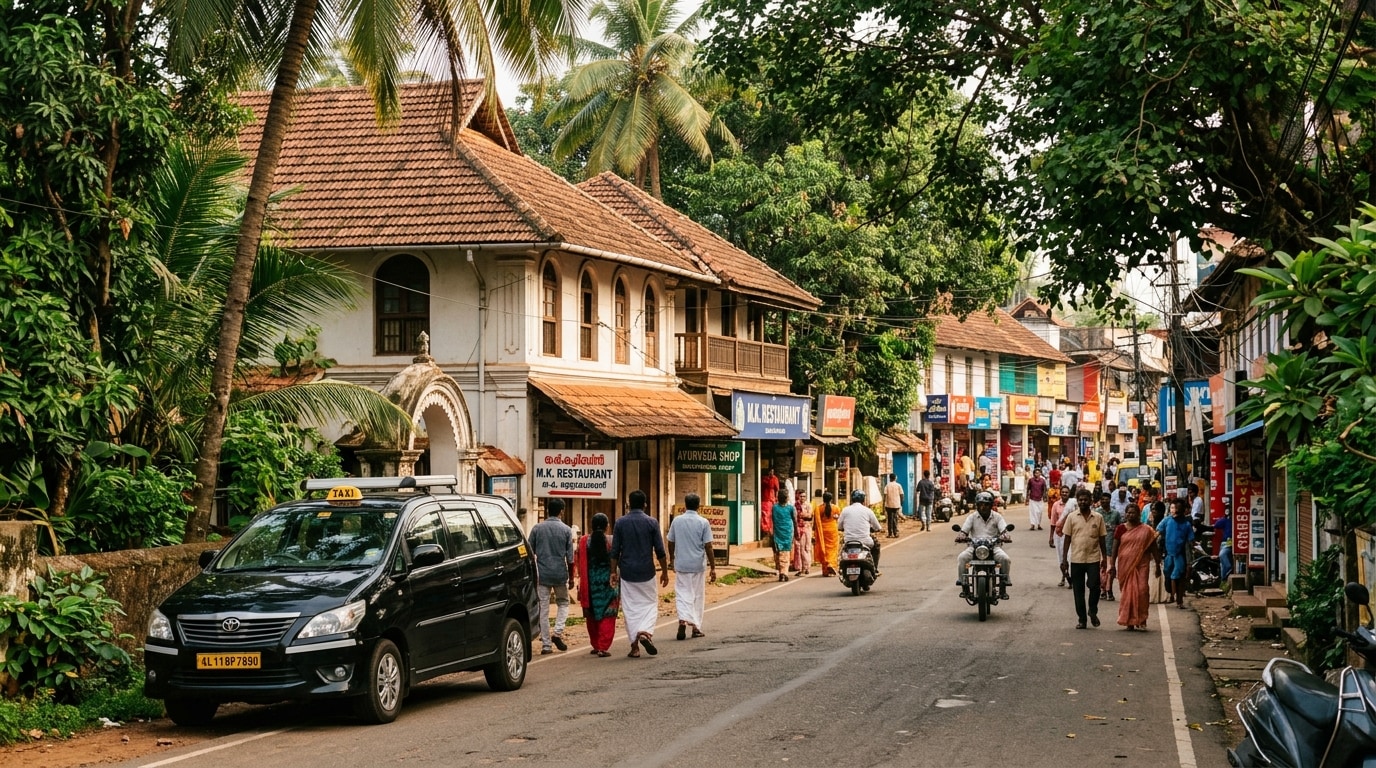 Driver along scenic Calicut coastal sunset — Blessing Taxi